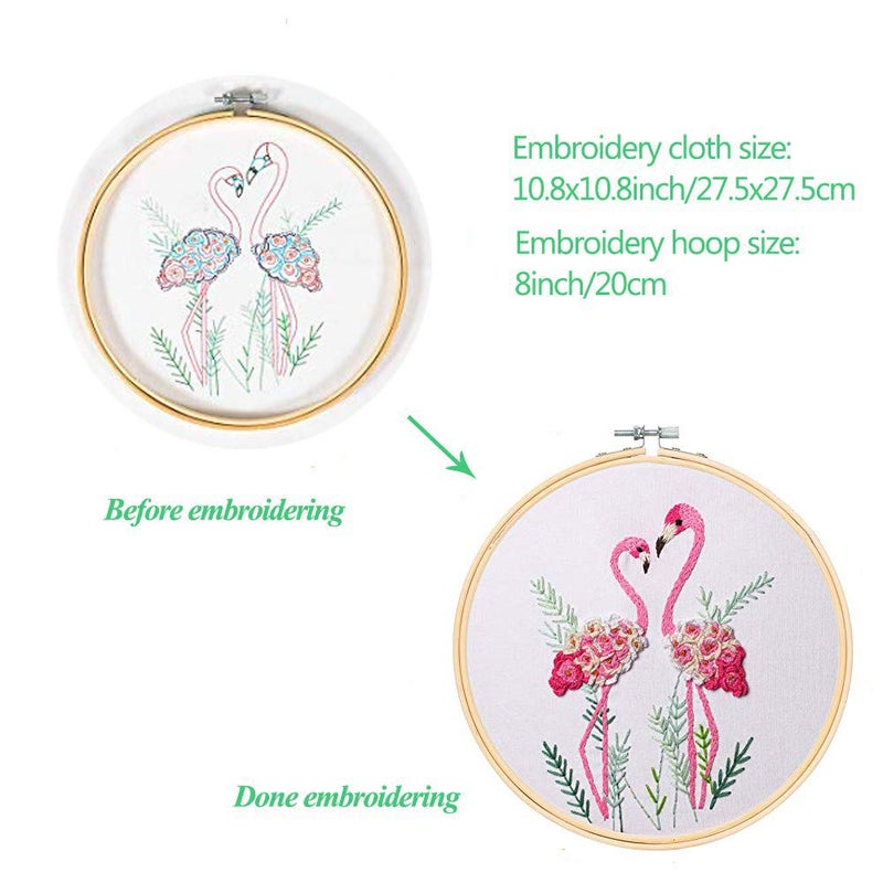 Konrisa Flamingo Embroidery Kit for Beginners with Pattern Floral Stamped Full Range of Embroidery Starter Kit for Adults Cross Stitch Kit with Embroidery Cloth, Hoops, Color Thread and Tools,Set of 2 - Image 4